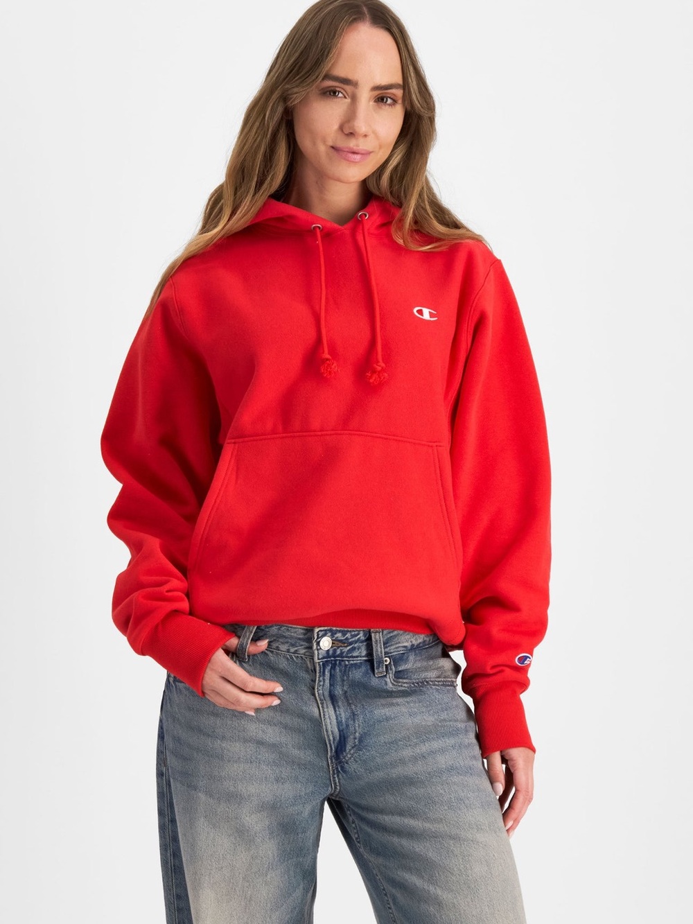 Champion Women's Bright Red Reverse Weave Pullover Hoodie